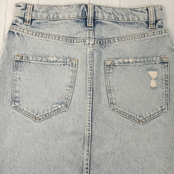 Allsaints Mabel Distressed Denim Skirt UK 4 Stonewashed Split Front Hem Festival - Picture 14 of 15